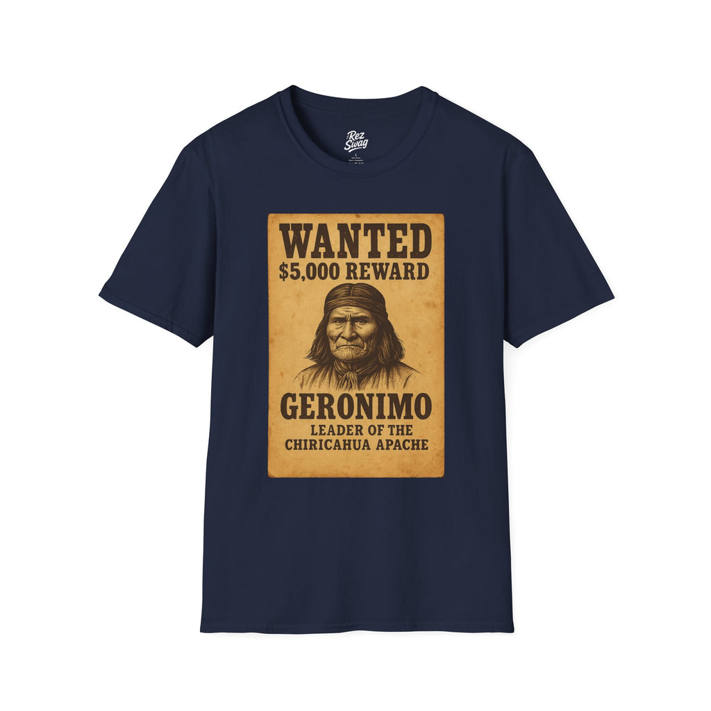 Geronimo Wanted Poster T-Shirt – Native Resistance Tribute for Men | Our Heroes Collection