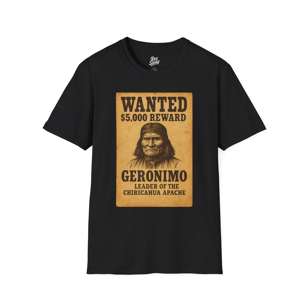 Geronimo Wanted Poster T-Shirt – Native Resistance Tribute for Men | Our Heroes Collection