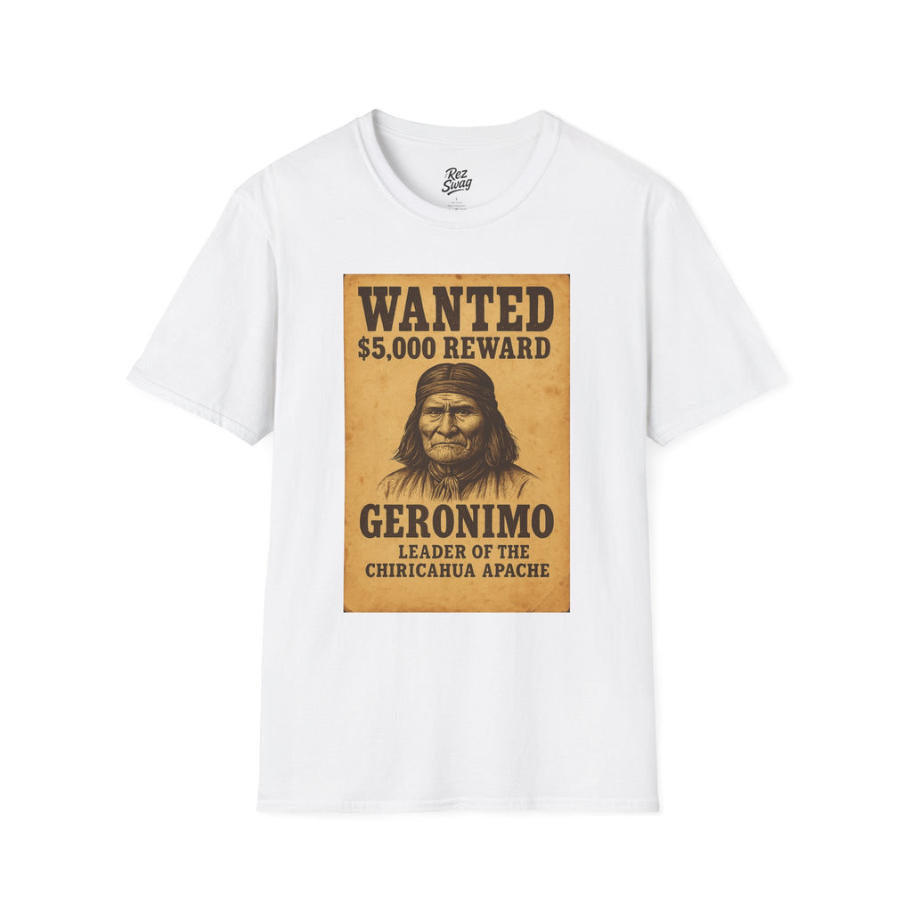 Geronimo Wanted Poster T-Shirt – Native Resistance Tribute for Men | Our Heroes Collection