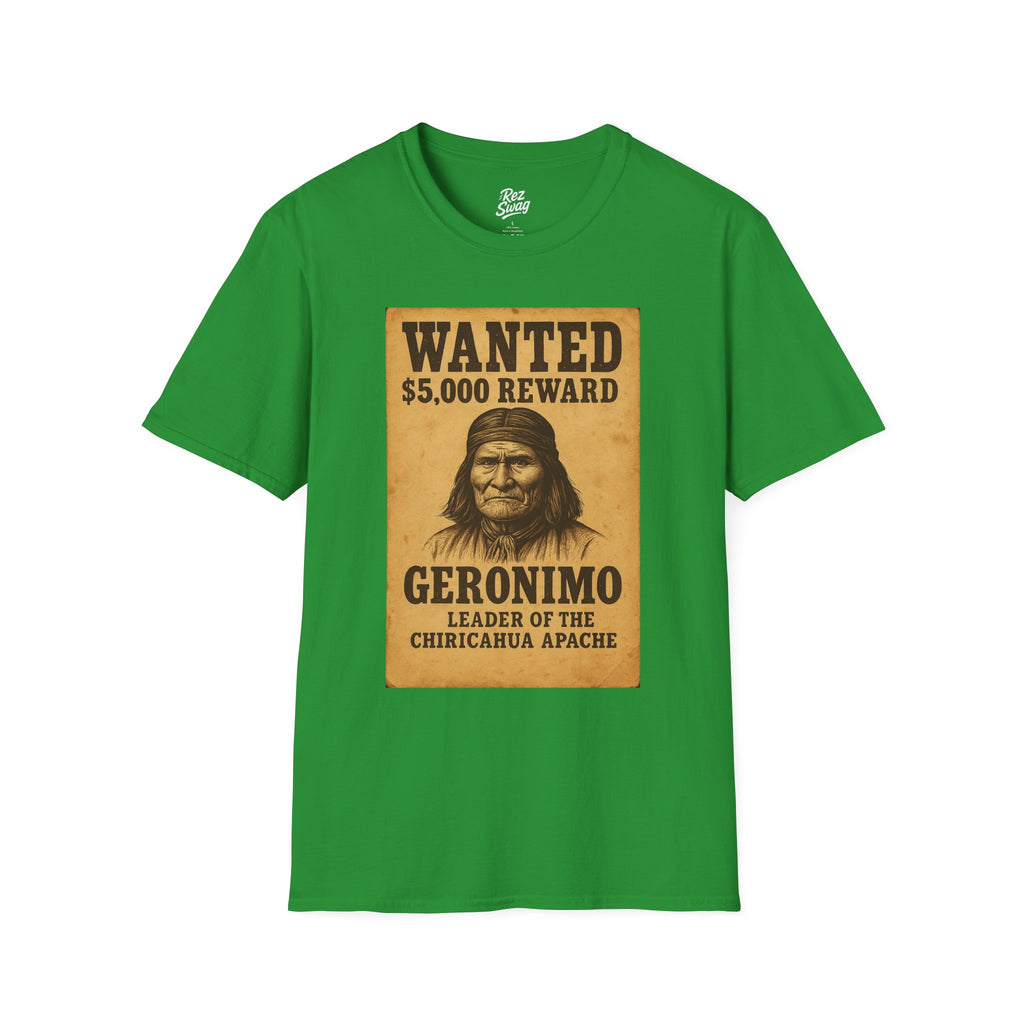 Geronimo Wanted Poster T-Shirt – Native Resistance Tribute for Men | Our Heroes Collection