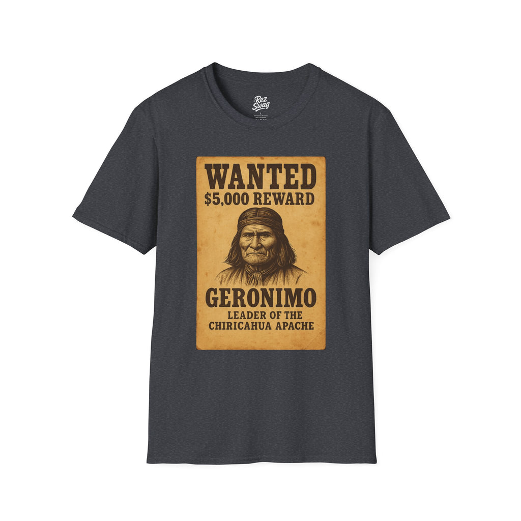 Geronimo Wanted Poster T-Shirt – Native Resistance Tribute for Men | Our Heroes Collection